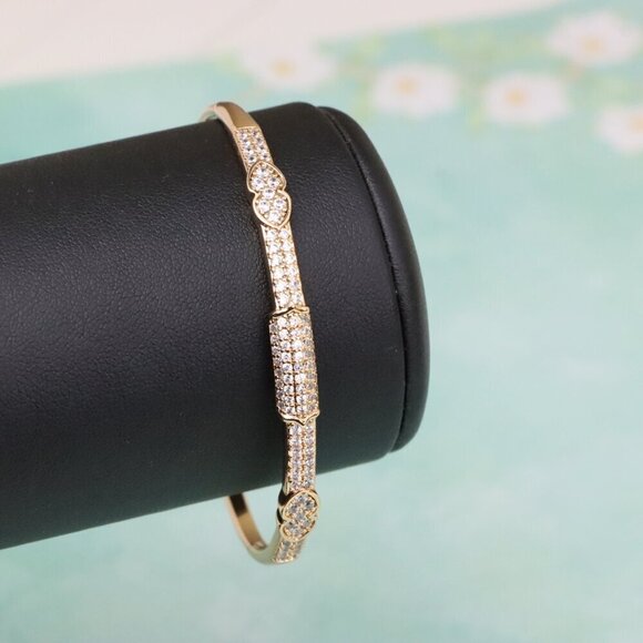 Rose Gold Bangle with Leaf Motif and Sparkling Stone Detailing, XPBL0559 - Picture 5 of 12